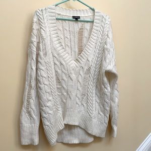 White Deep V Neck sweater (Size M)